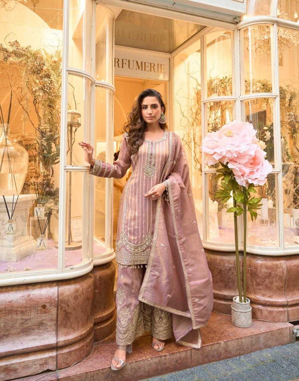Shimmer silk Palazzo Ladies Silk Embroidered Suits - MYLUXURY LANE ENTERPRISE