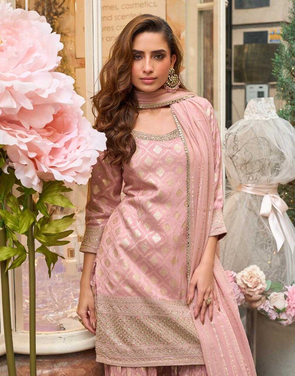 Shimmer silk  Palazzo Ladies Silk Embroidered Suits