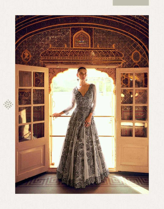 Shimmer silk  Embroidered Designer Gown