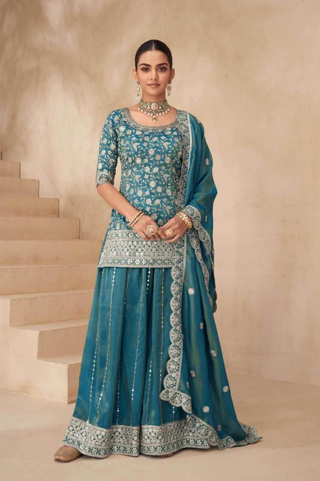 Shimmer silk Palazzo Ladies Suit Wedding Suits Manufacturer - MYLUXURY LANE ENTERPRISE
