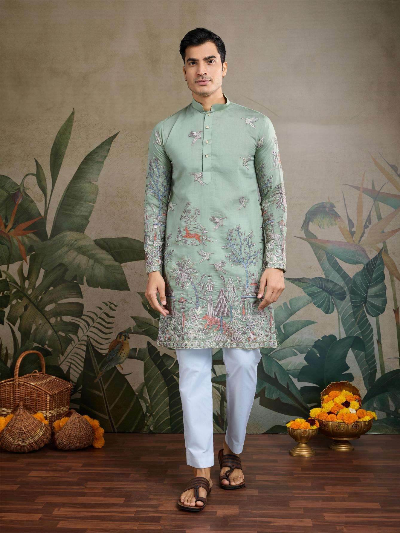 Silk Cotton Embroidered Kurta - MYLUXURY LANE ENTERPRISE