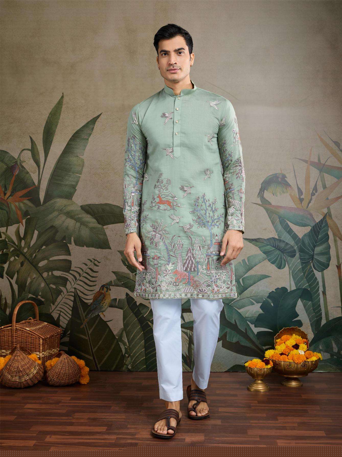 Silk Cotton Embroidered Kurta