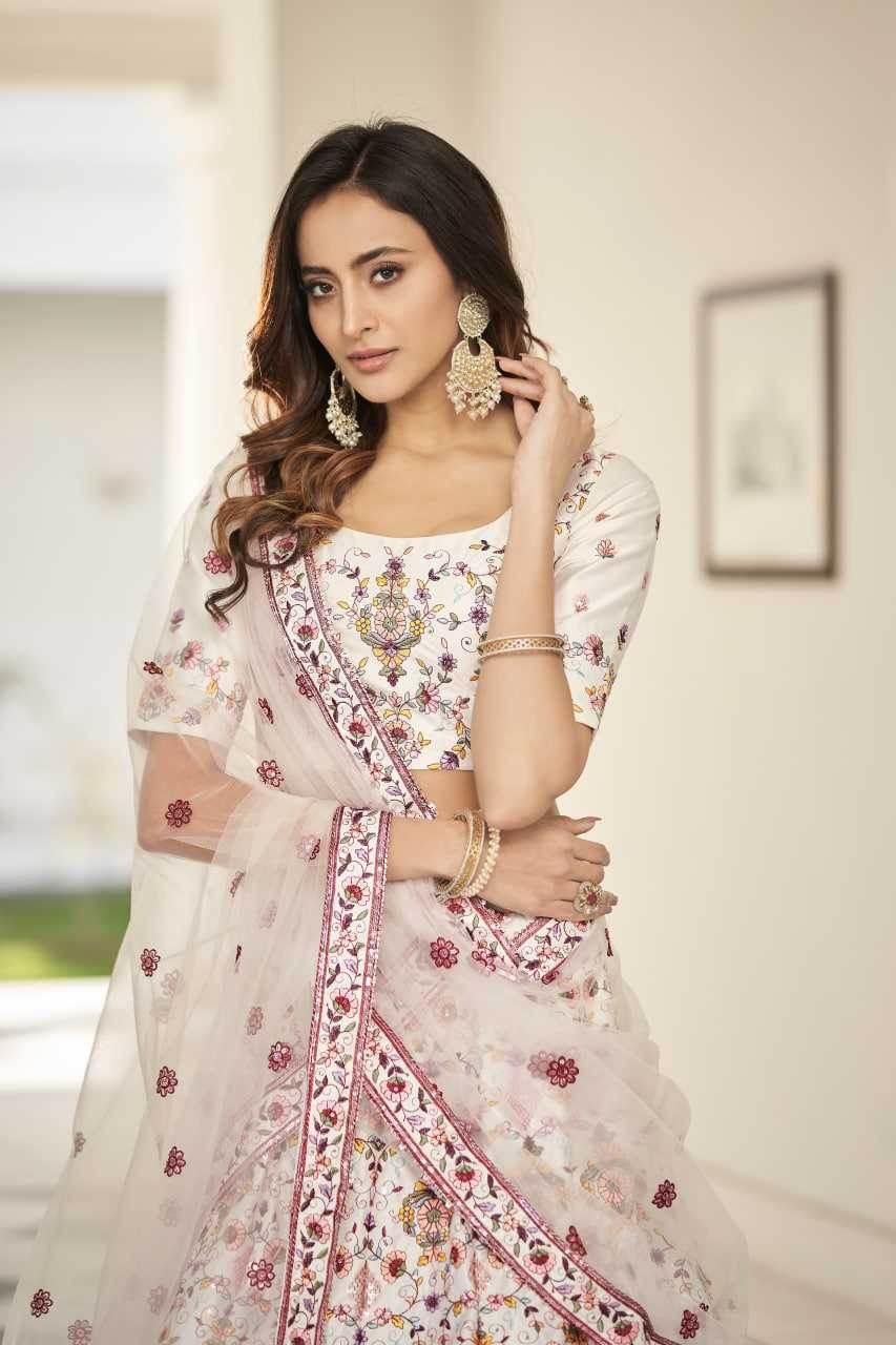 Silk White Embroidered Sequins Lehenga for Elegant Occasions - MYLUXURY LANE ENTERPRISE