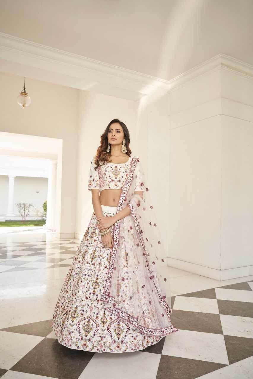 Silk White Embroidered Sequins Lehenga for Elegant Occasions - MYLUXURY LANE ENTERPRISE