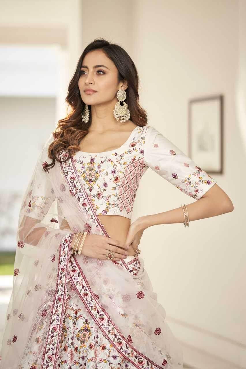 Silk White Embroidered Sequins Lehenga for Elegant Occasions - MYLUXURY LANE ENTERPRISE