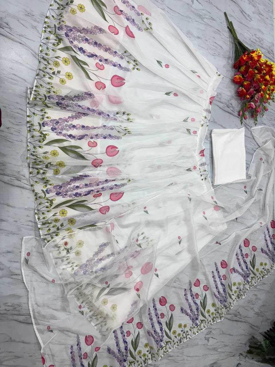 Silk Printed White Lehenga - MYLUXURY LANE ENTERPRISE