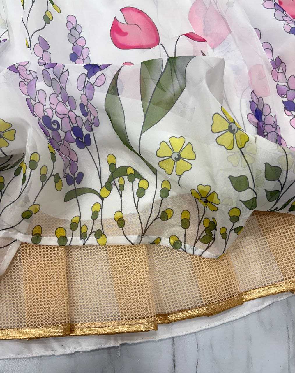 Silk Printed White Lehenga