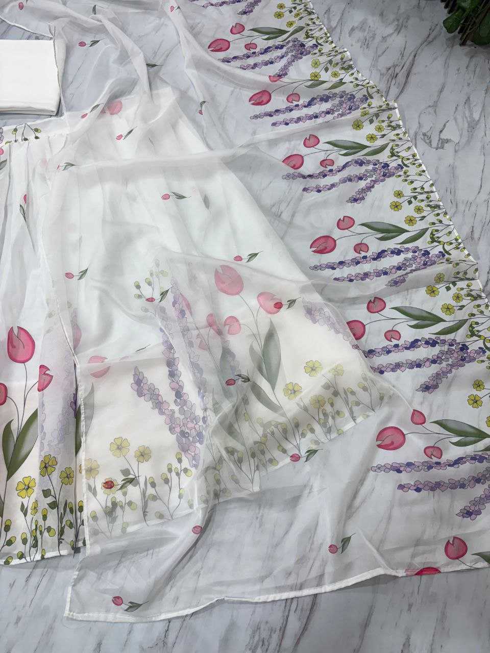 Silk Printed White Lehenga