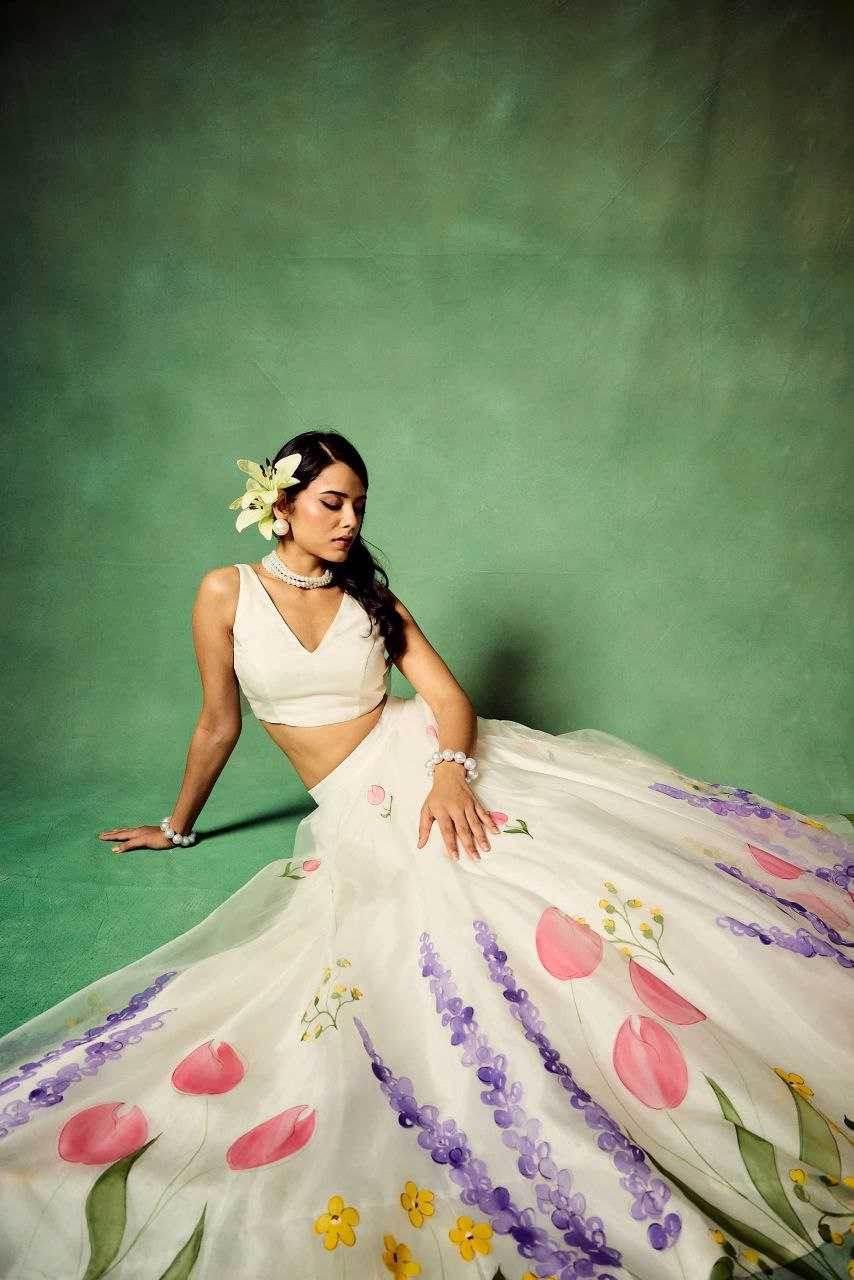 Silk Printed White Lehenga - MYLUXURY LANE ENTERPRISE