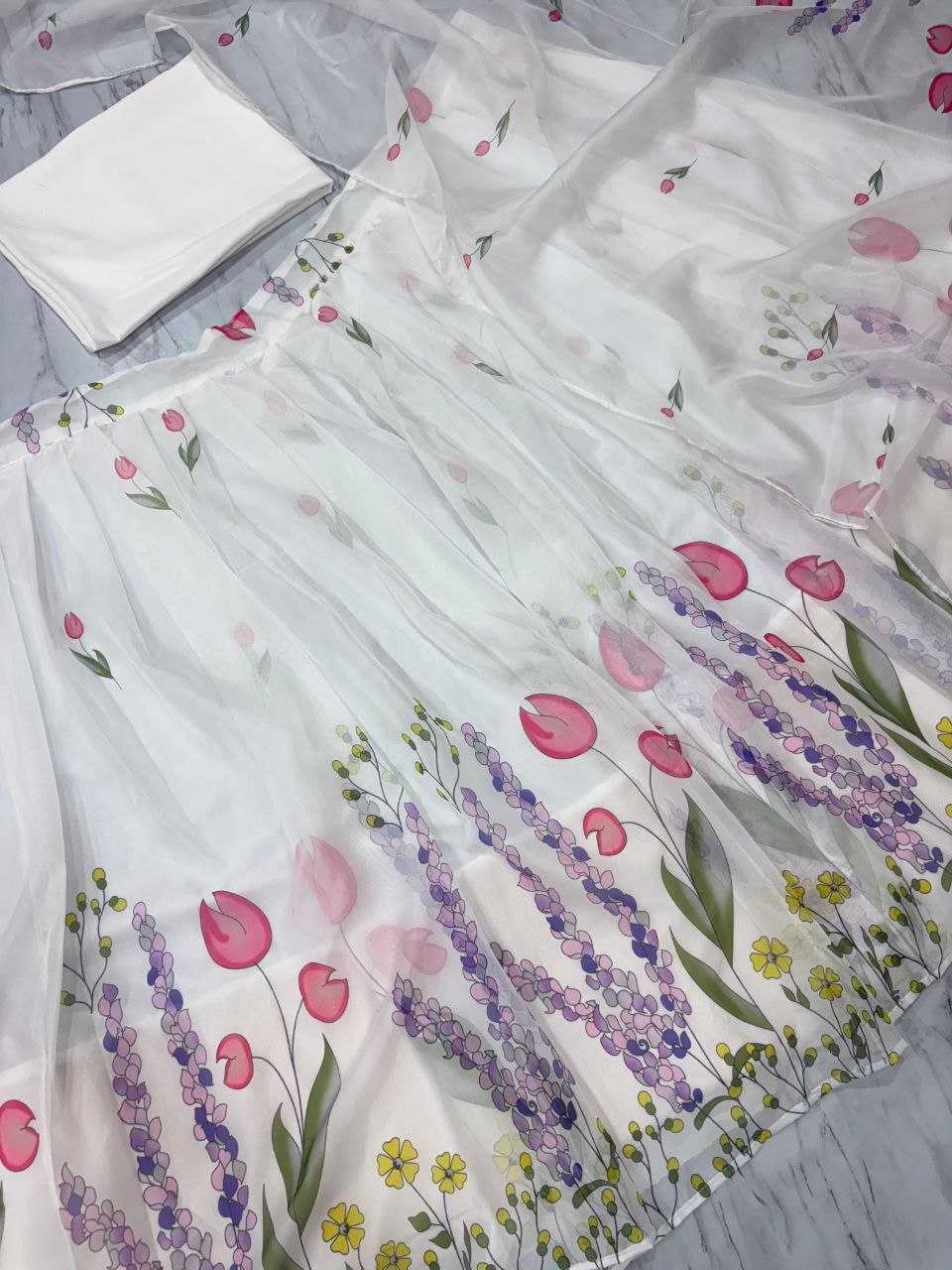 Silk Printed White Lehenga