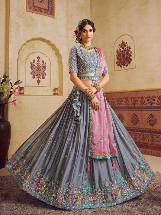 Silk  Embroidered Lehenga Choli