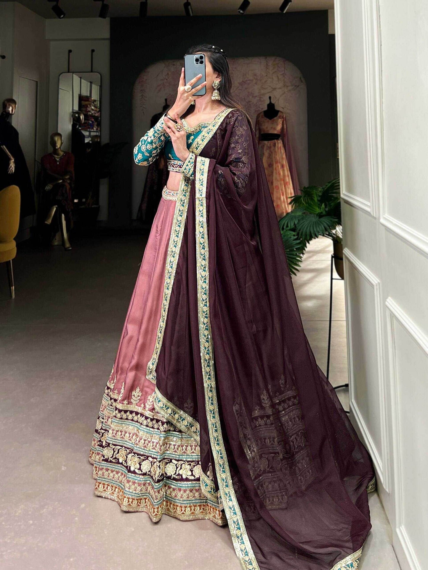 Moonga Silk Lehenga Sequins and Thread Embroidery Work - MYLUXURY LANE ENTERPRISE