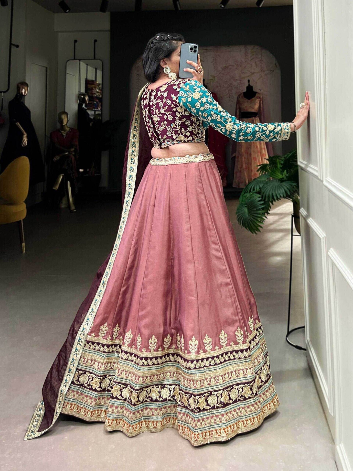 Moonga Silk Lehenga Sequins and Thread Embroidery Work - MYLUXURY LANE ENTERPRISE