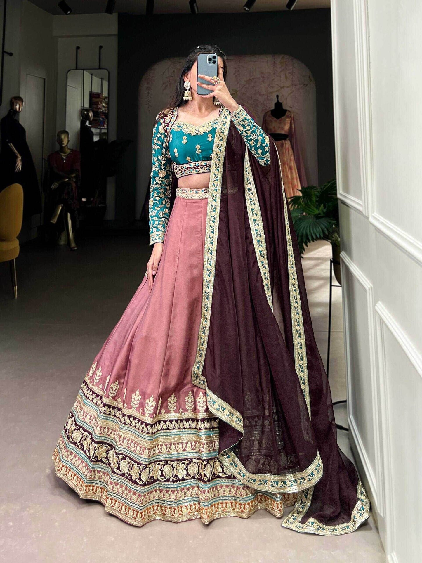 Moonga Silk Lehenga Sequins and Thread Embroidery Work - MYLUXURY LANE ENTERPRISE