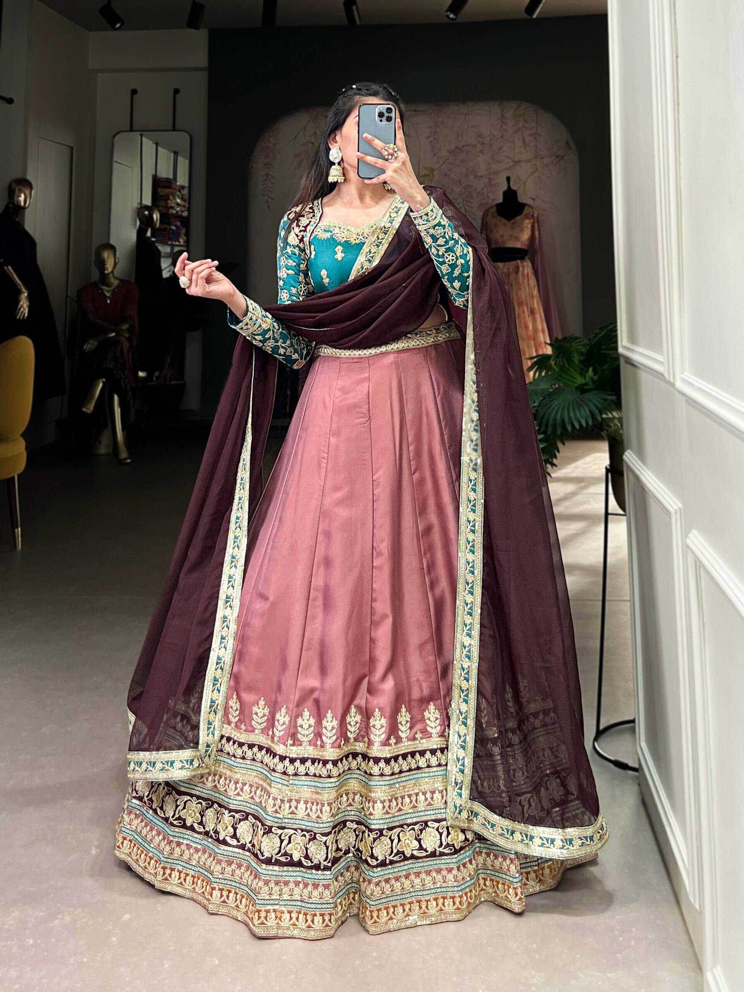 Moonga Silk Lehenga Sequins and Thread Embroidery Work - MYLUXURY LANE ENTERPRISE