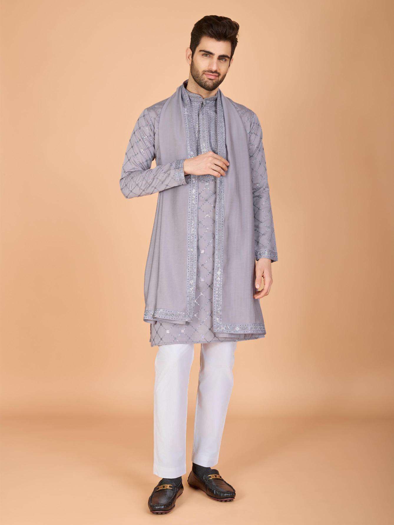 Silk   Embroidered Kurta Pajama