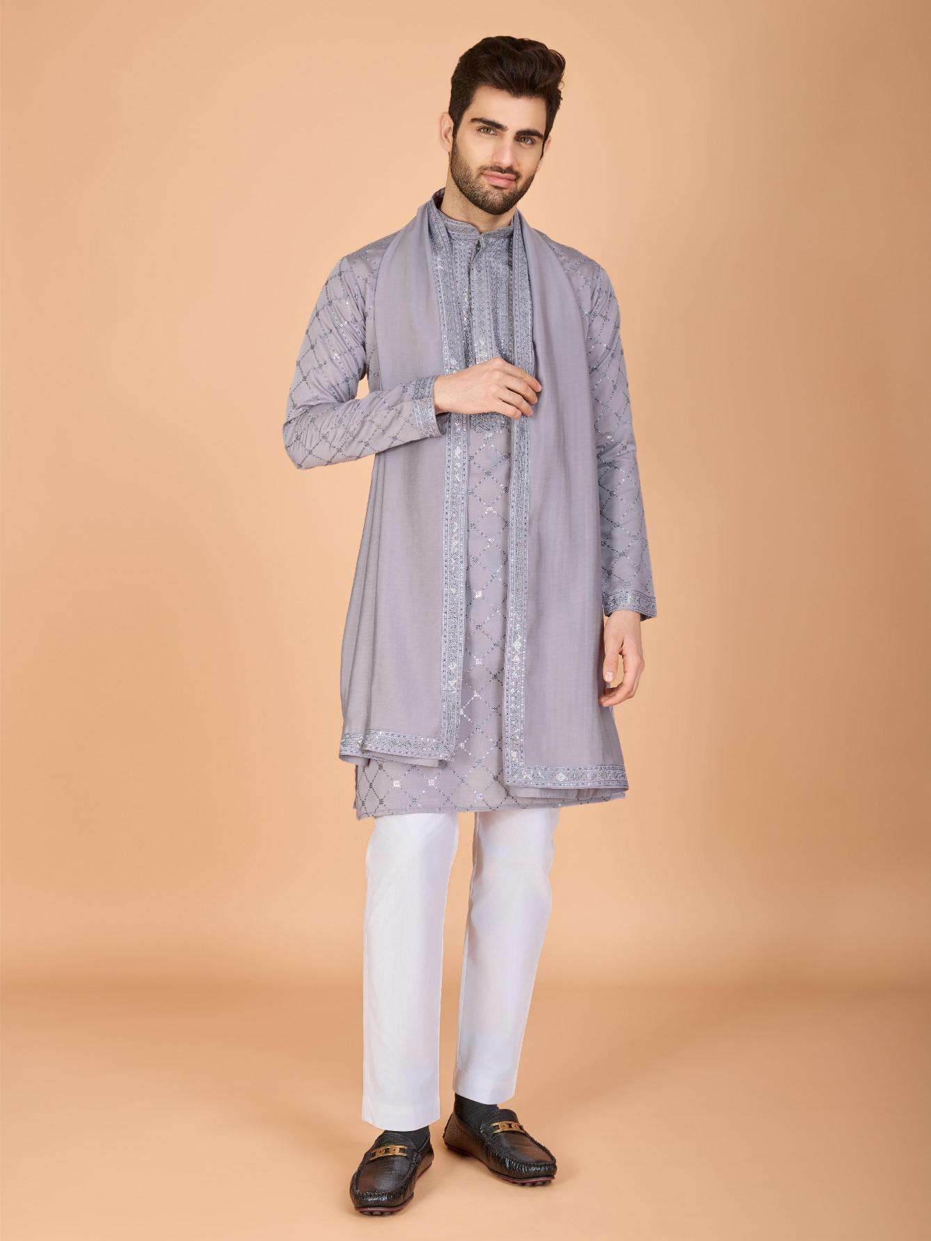 Silk Embroidered Kurta Pajama - MYLUXURY LANE ENTERPRISE