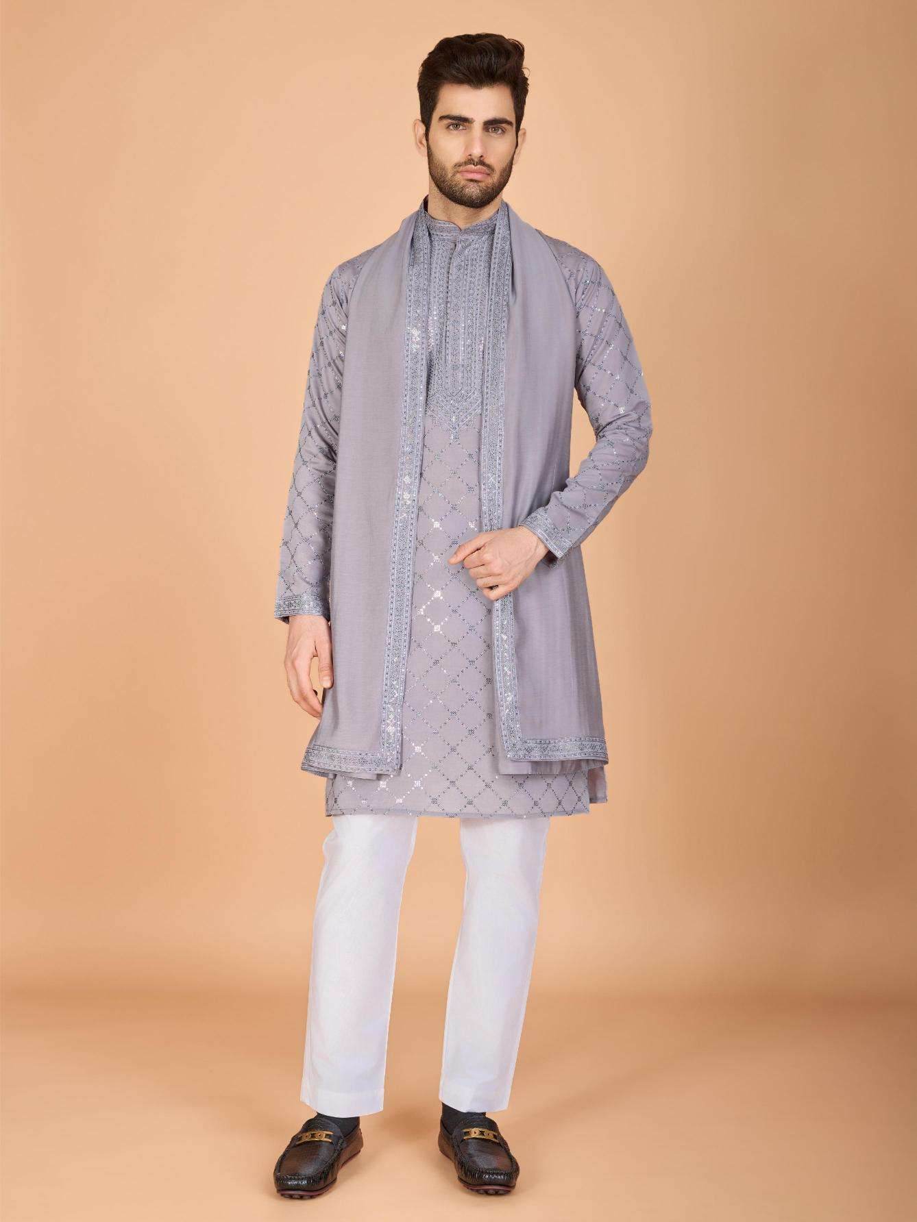 Silk Embroidered Kurta Pajama - MYLUXURY LANE ENTERPRISE