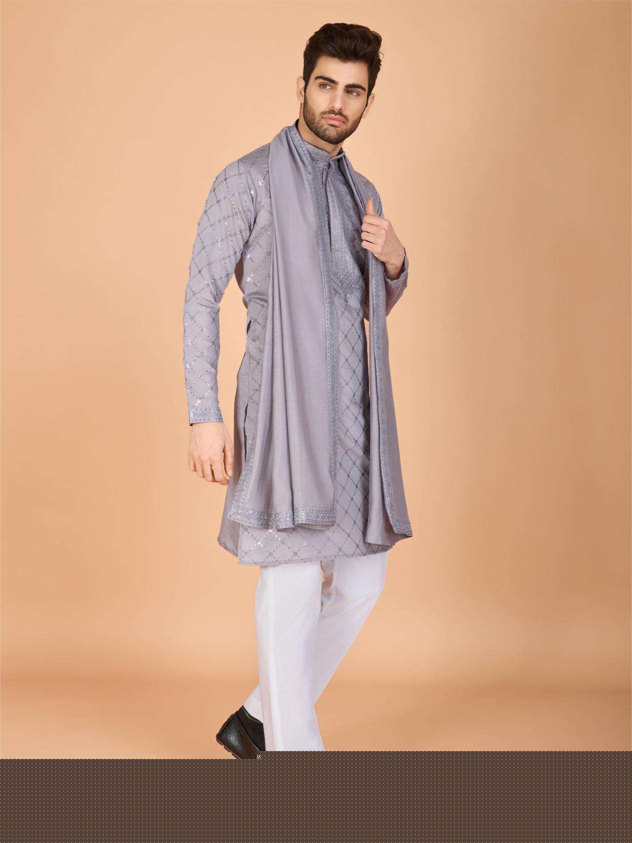 Silk Embroidered Kurta Pajama - MYLUXURY LANE ENTERPRISE