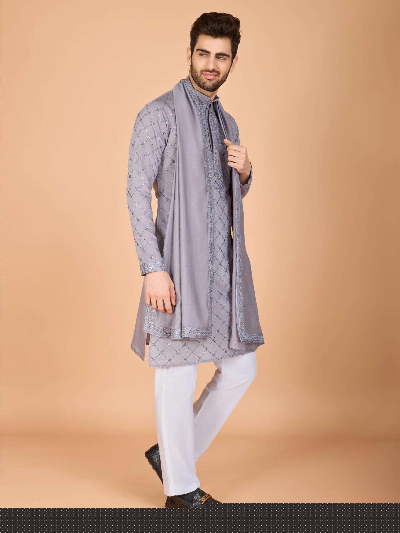 Silk Embroidered Kurta Pajama - MYLUXURY LANE ENTERPRISE
