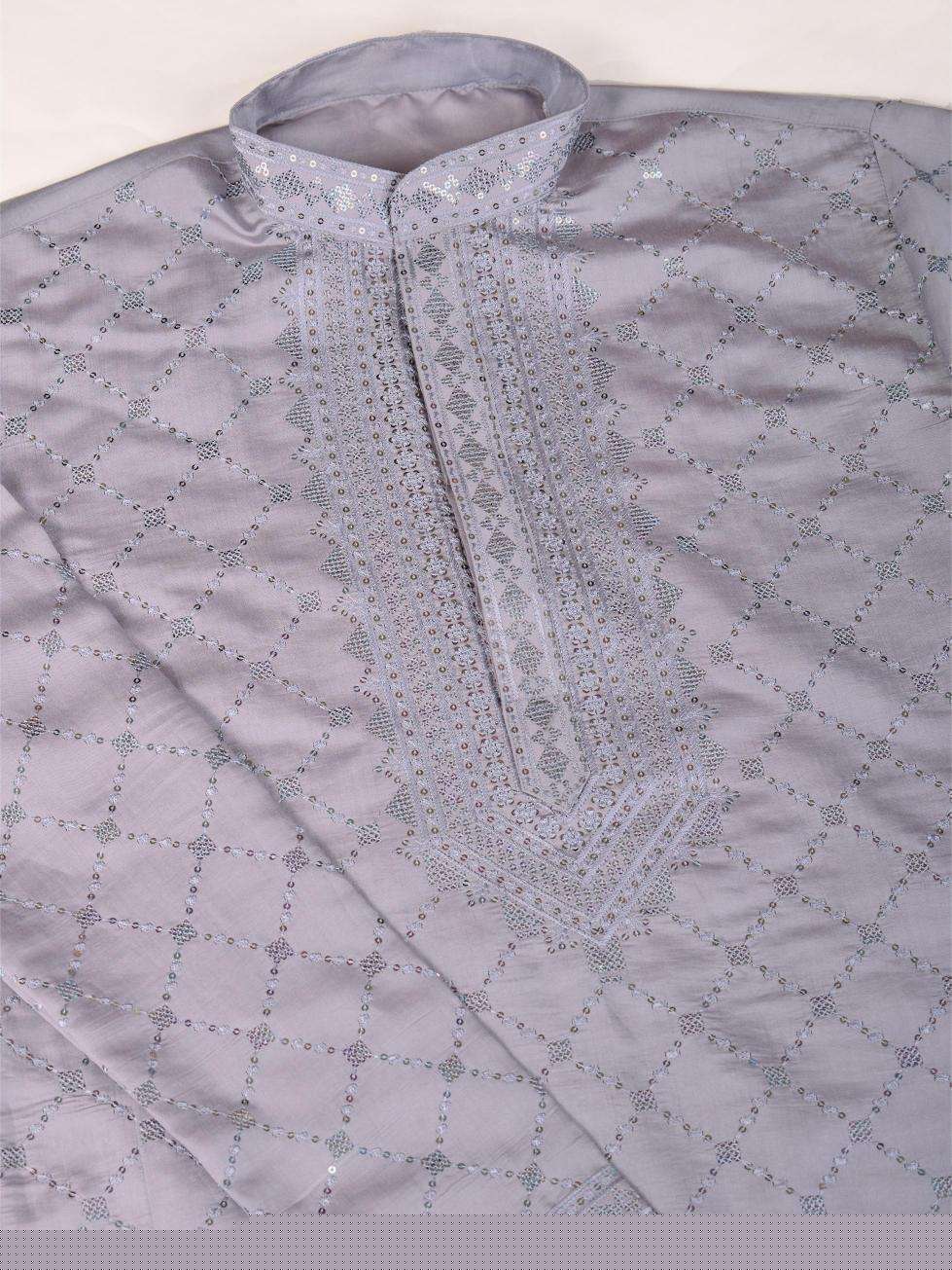 Silk Embroidered Kurta Pajama - MYLUXURY LANE ENTERPRISE