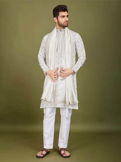 Silk Embroidered Kurta Pajama - MYLUXURY LANE ENTERPRISE