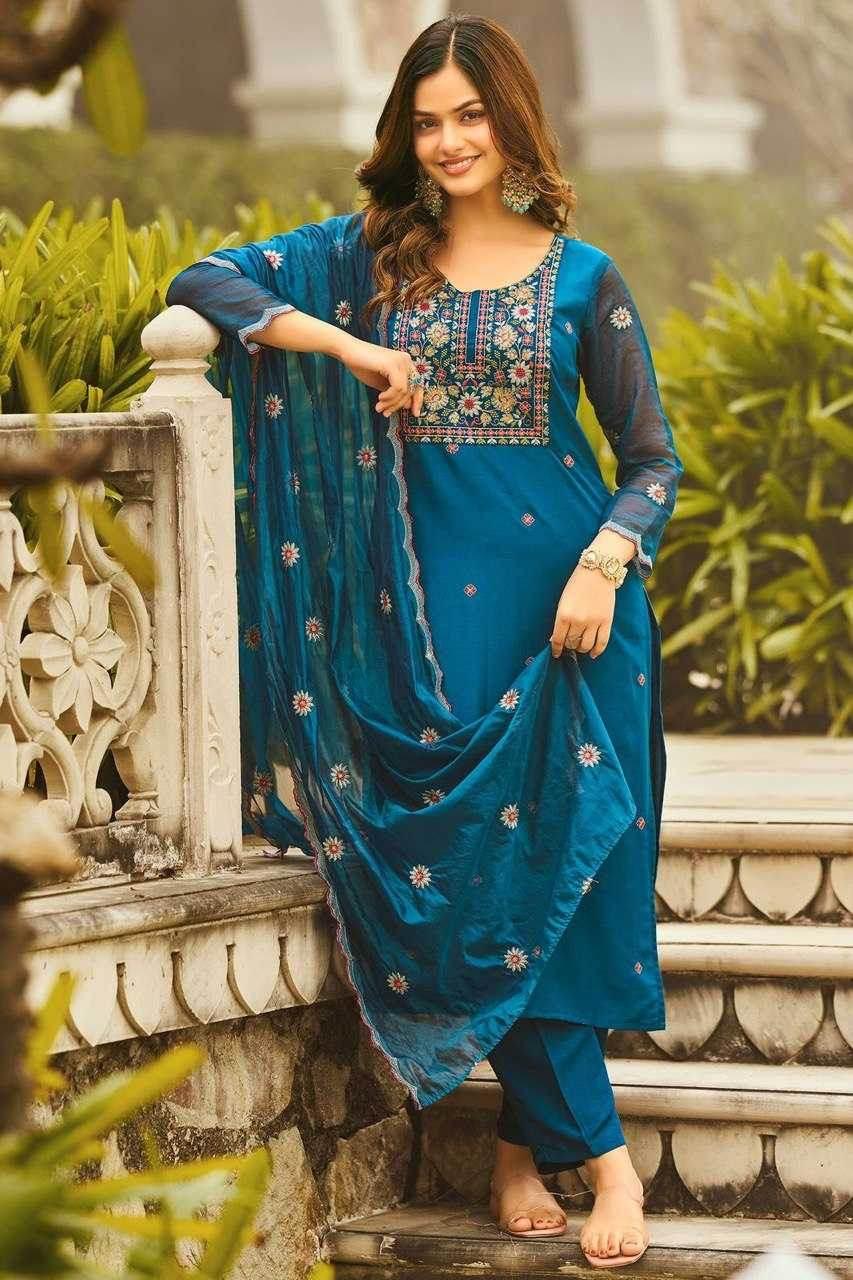 Slub Reyon Embroidery Palazzo Suit - MYLUXURY LANE ENTERPRISE