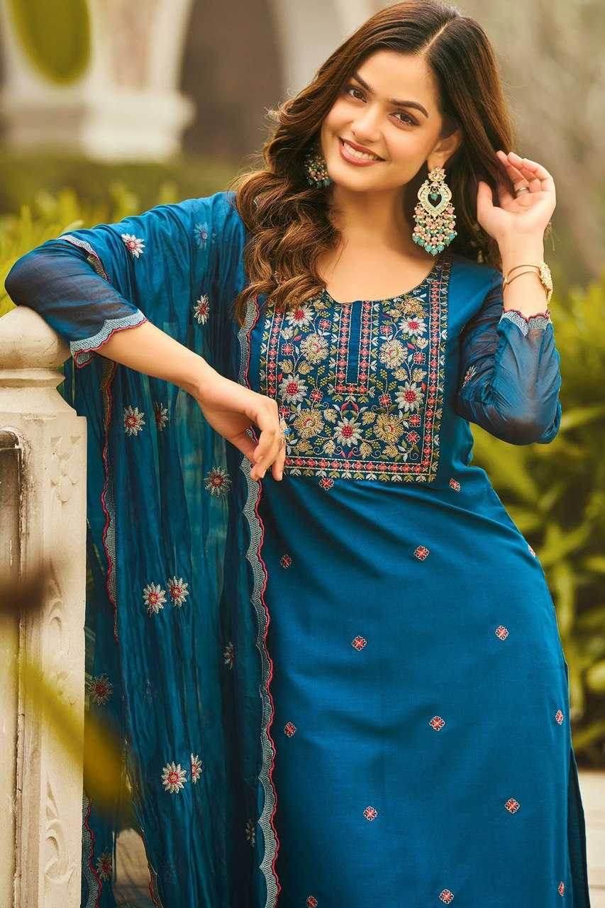Slub Reyon Embroidery Palazzo Suit - MYLUXURY LANE ENTERPRISE