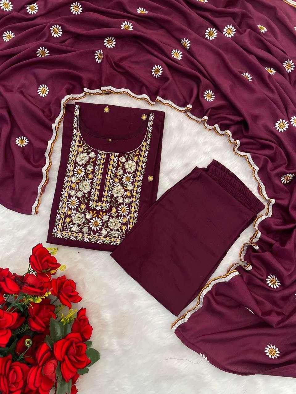 Slub Reyon Embroidery Palazzo Suit - MYLUXURY LANE ENTERPRISE