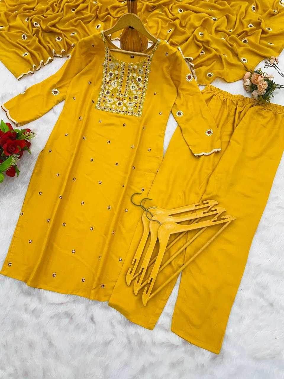 Slub Reyon Embroidery Palazzo Suit - MYLUXURY LANE ENTERPRISE