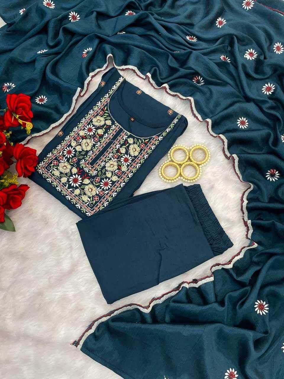 Slub Reyon Embroidery Palazzo Suit - MYLUXURY LANE ENTERPRISE