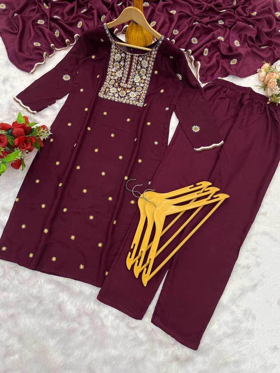 Slub Reyon Embroidery Palazzo Suit - MYLUXURY LANE ENTERPRISE