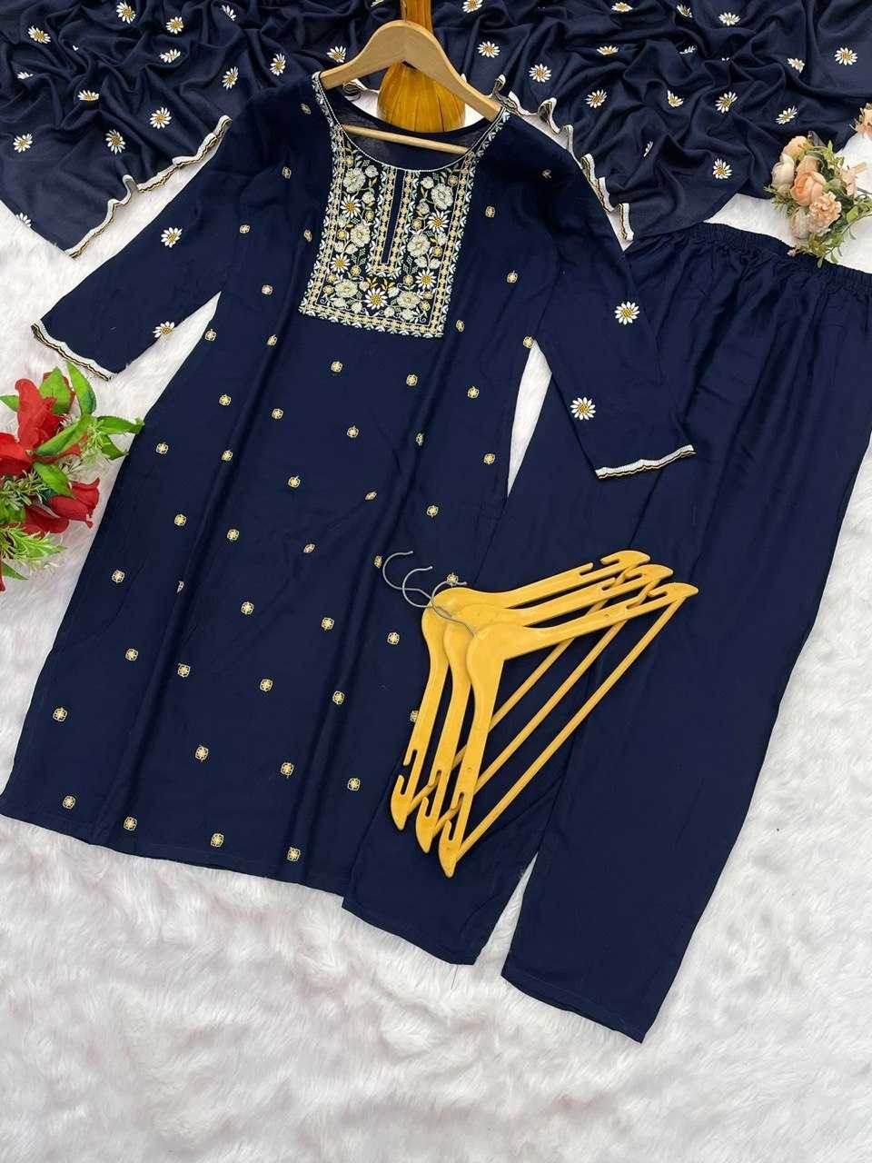 Slub Reyon Embroidery Palazzo Suit - MYLUXURY LANE ENTERPRISE