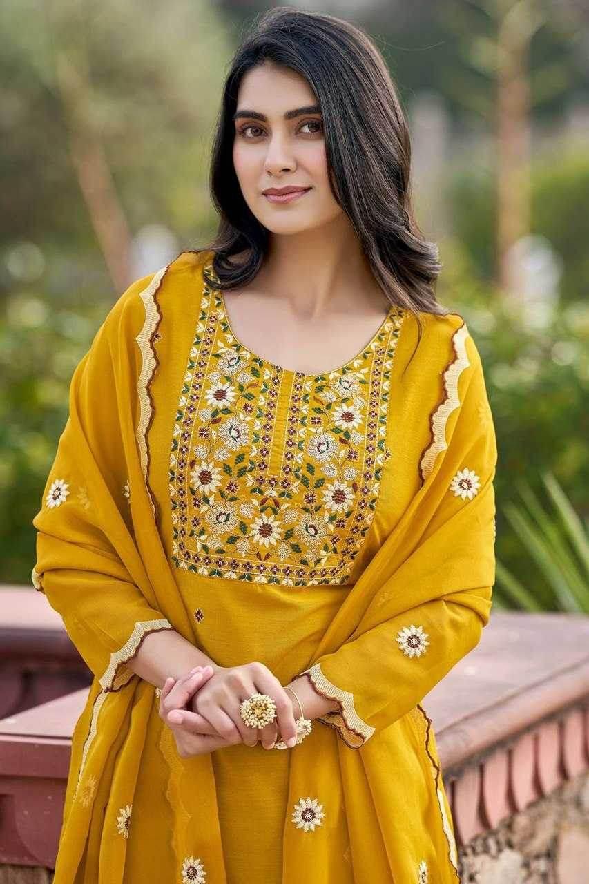 Slub Reyon Embroidery Palazzo Suit - MYLUXURY LANE ENTERPRISE