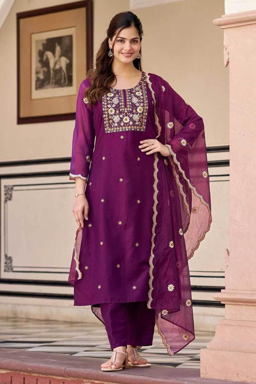 Slub Reyon Embroidery Palazzo Suit - MYLUXURY LANE ENTERPRISE