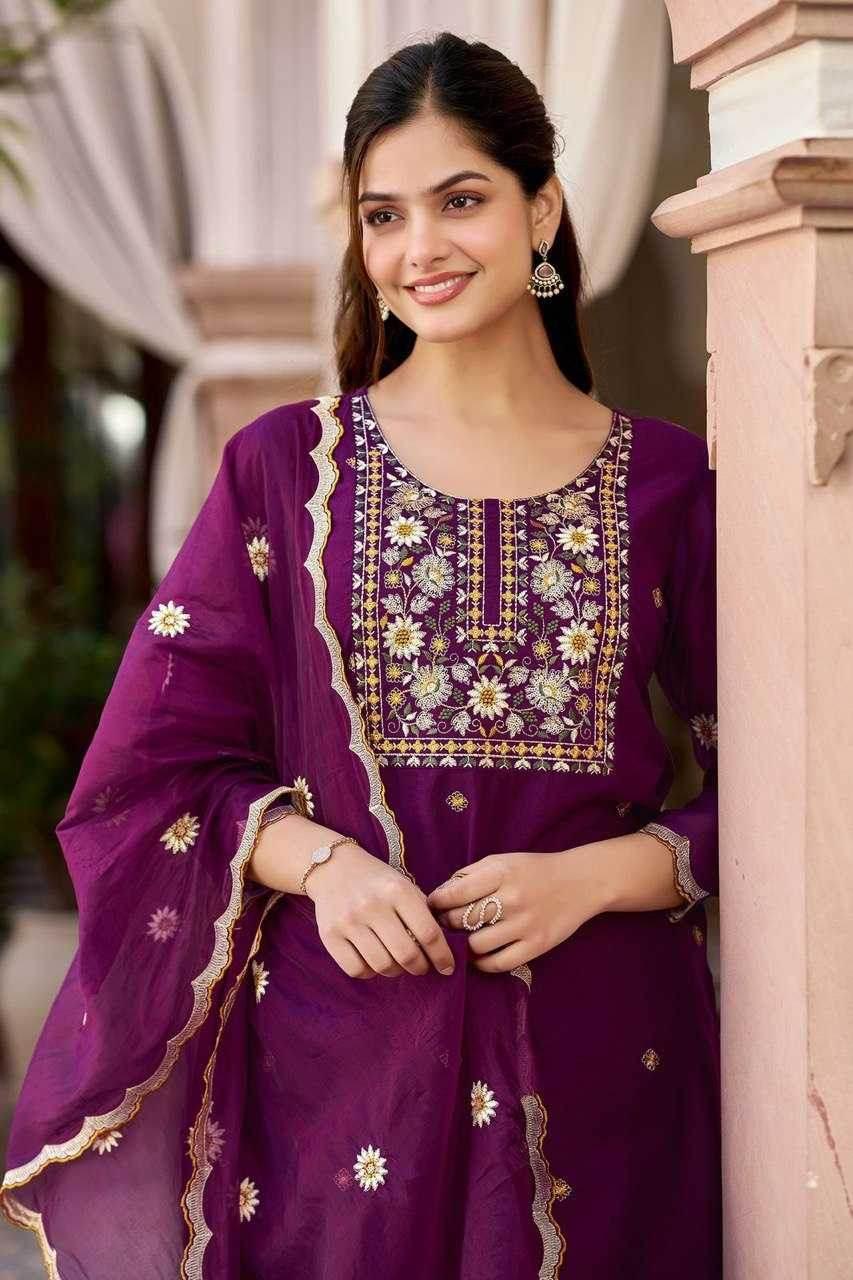 Slub Reyon Embroidery Palazzo Suit - MYLUXURY LANE ENTERPRISE