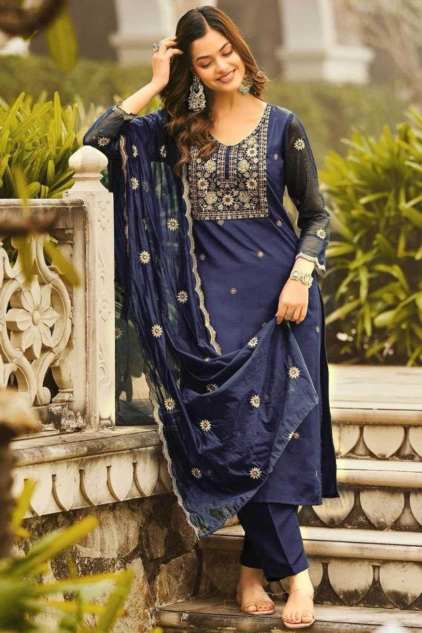 Slub Reyon Embroidery Palazzo Suit - MYLUXURY LANE ENTERPRISE
