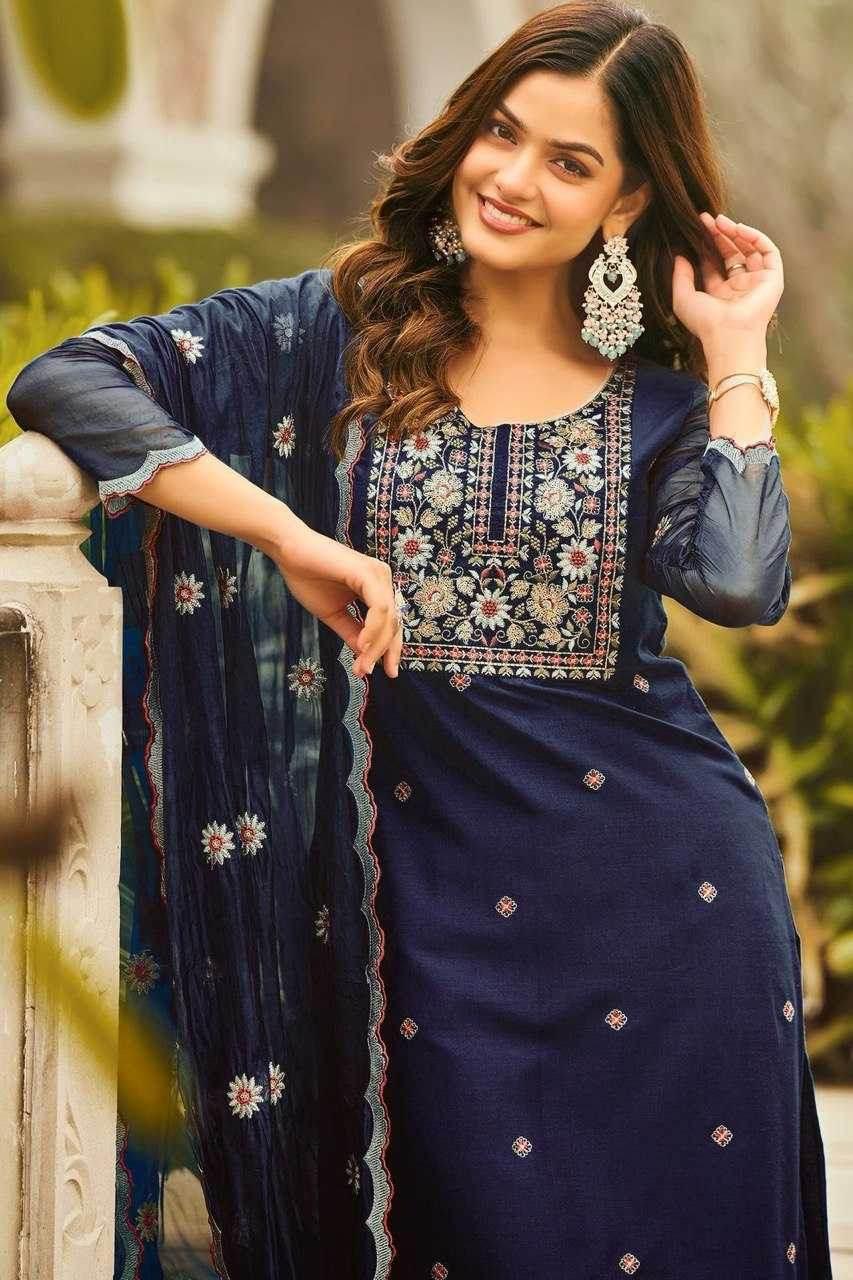 Slub Reyon Embroidery Palazzo Suit - MYLUXURY LANE ENTERPRISE