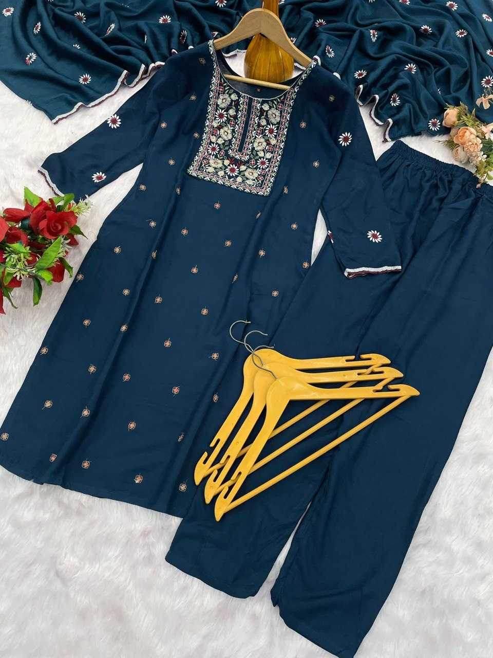 Slub Reyon Embroidery Palazzo Suit - MYLUXURY LANE ENTERPRISE