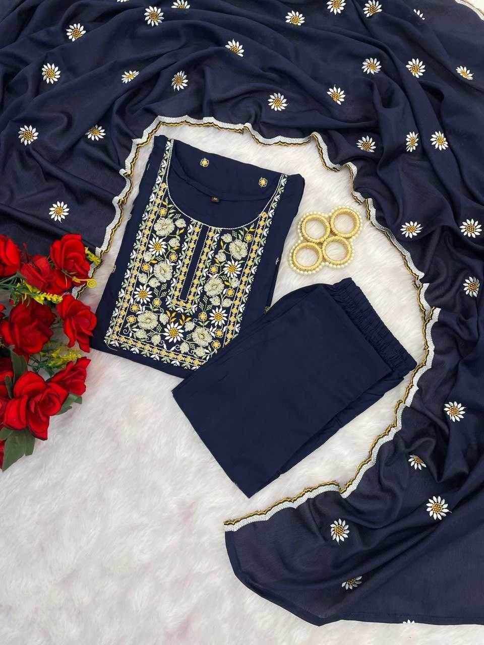 Slub Reyon Embroidery Palazzo Suit - MYLUXURY LANE ENTERPRISE