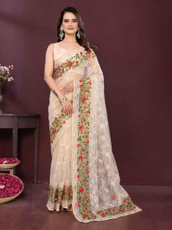Soft Net Work Embroidered Saree - MYLUXURY LANE ENTERPRISE