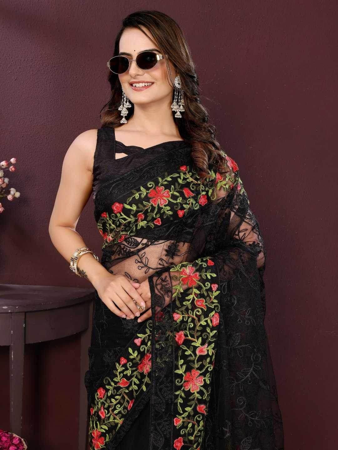 Soft Net Work Embroidered Saree - MYLUXURY LANE ENTERPRISE