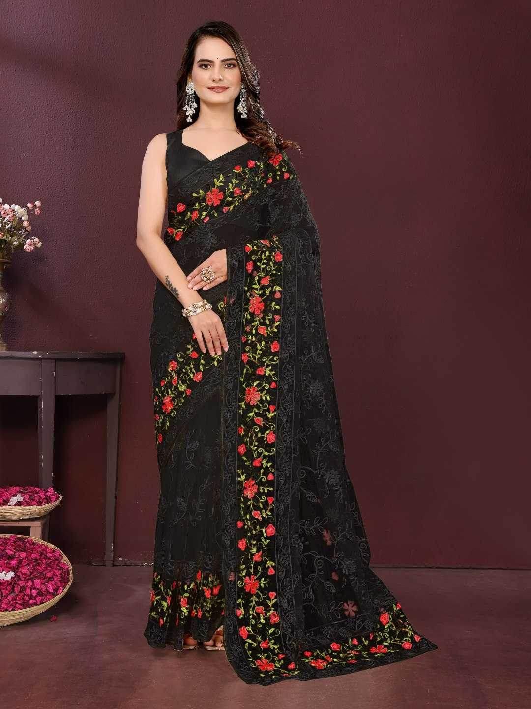 Soft Net Work Embroidered Saree - MYLUXURY LANE ENTERPRISE