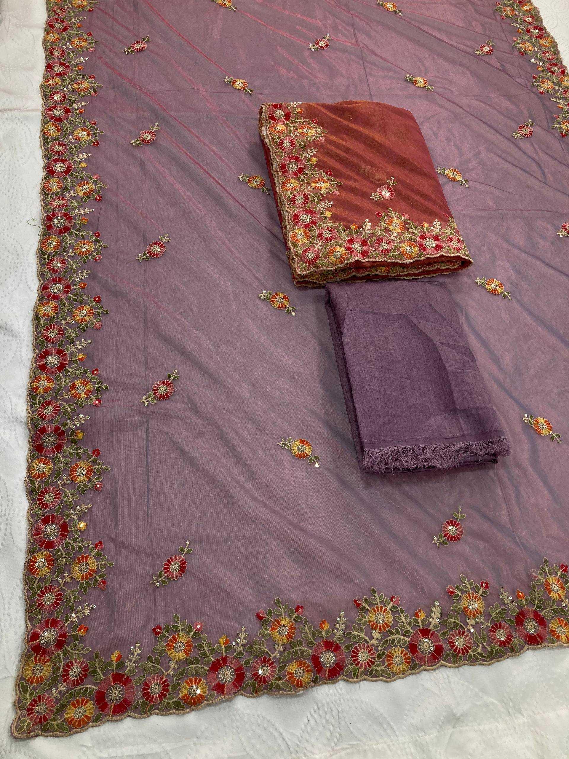 Soft Net Embroidered Sarees Sarees - MYLUXURY LANE ENTERPRISE