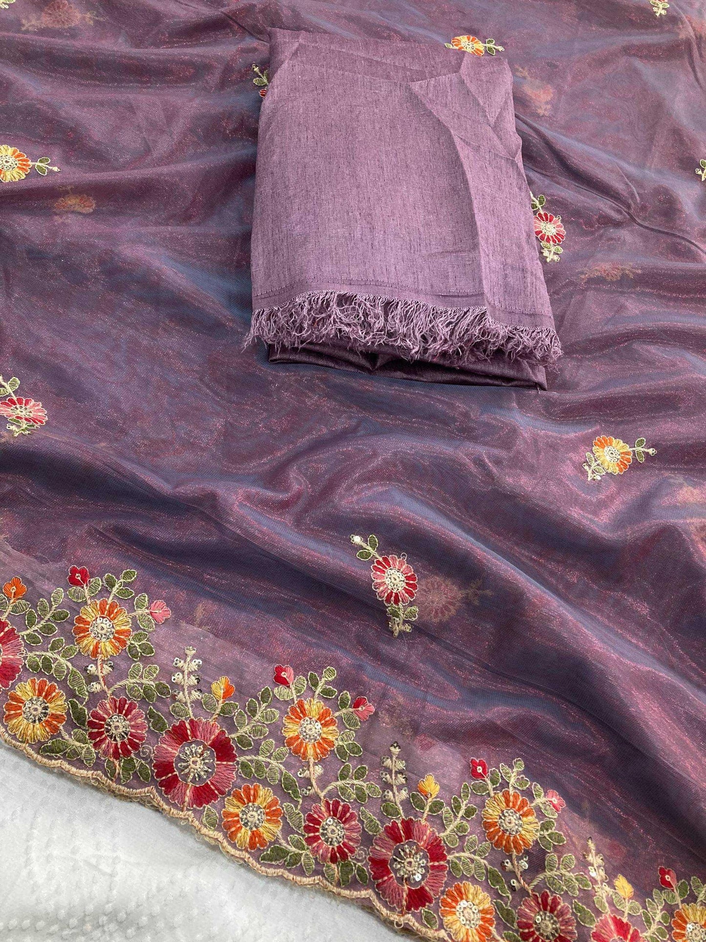 Soft Net Embroidered Sarees Sarees - MYLUXURY LANE ENTERPRISE