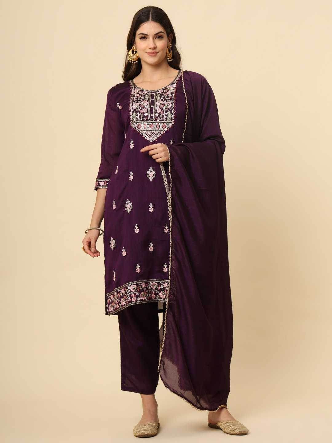 LADIES SILK EMBROIDERED LONG KURTI - MYLUXURY LANE ENTERPRISE