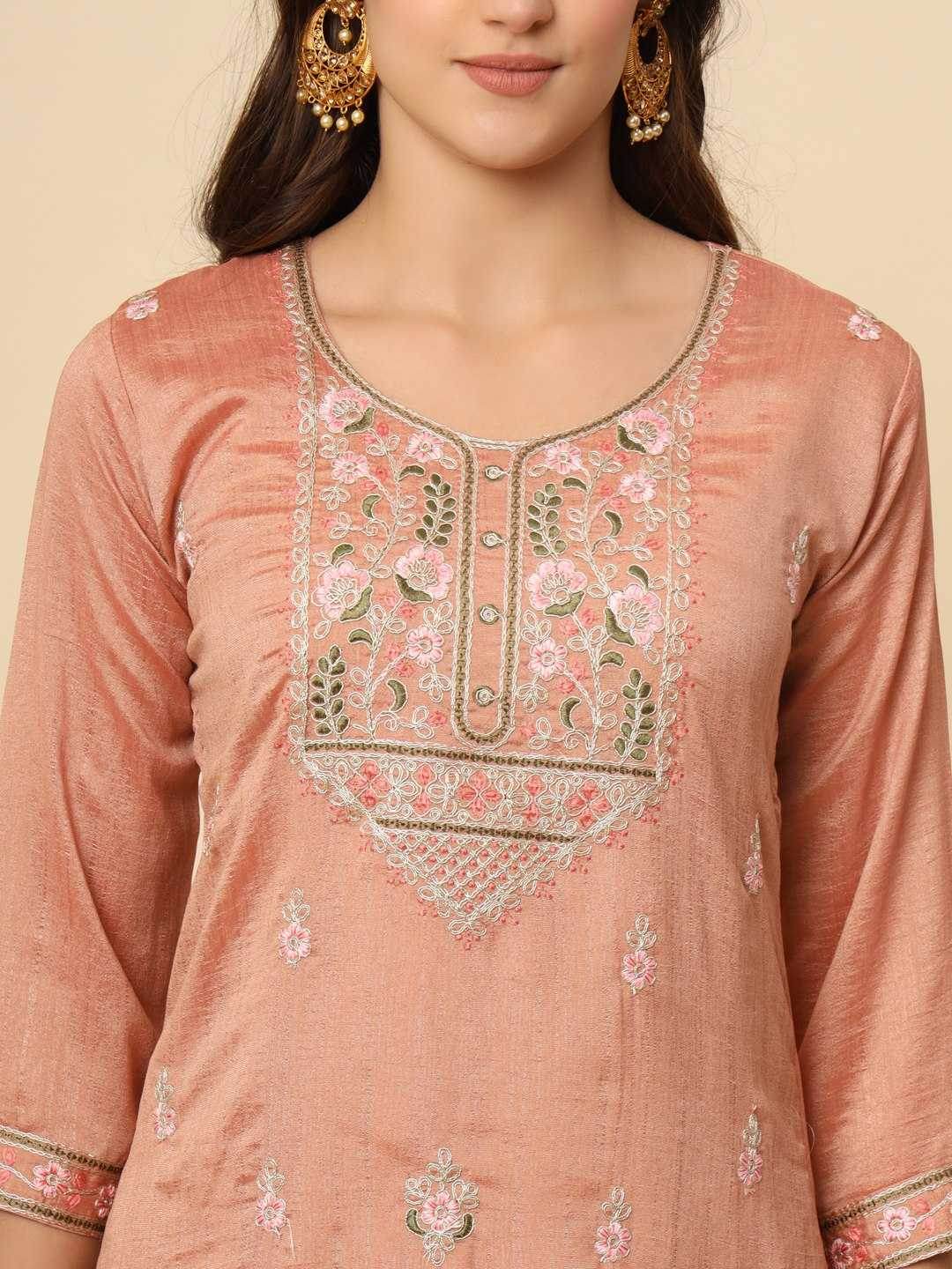 LADIES SILK EMBROIDERED LONG KURTI - MYLUXURY LANE ENTERPRISE