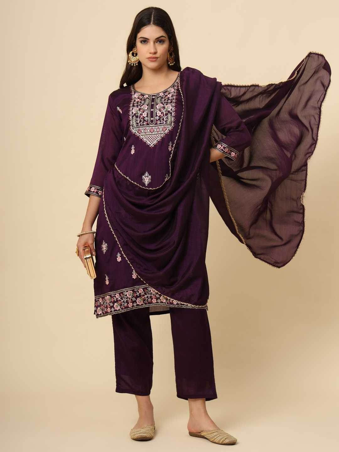 LADIES SILK EMBROIDERED LONG KURTI - MYLUXURY LANE ENTERPRISE