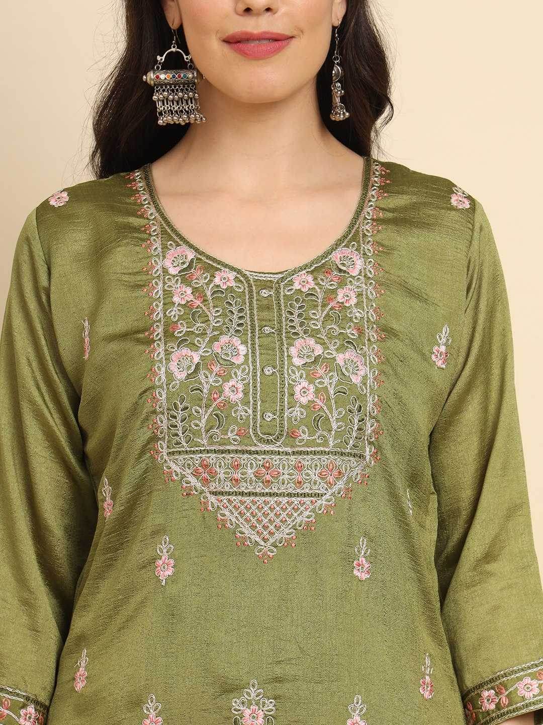 LADIES SILK EMBROIDERED LONG KURTI - MYLUXURY LANE ENTERPRISE