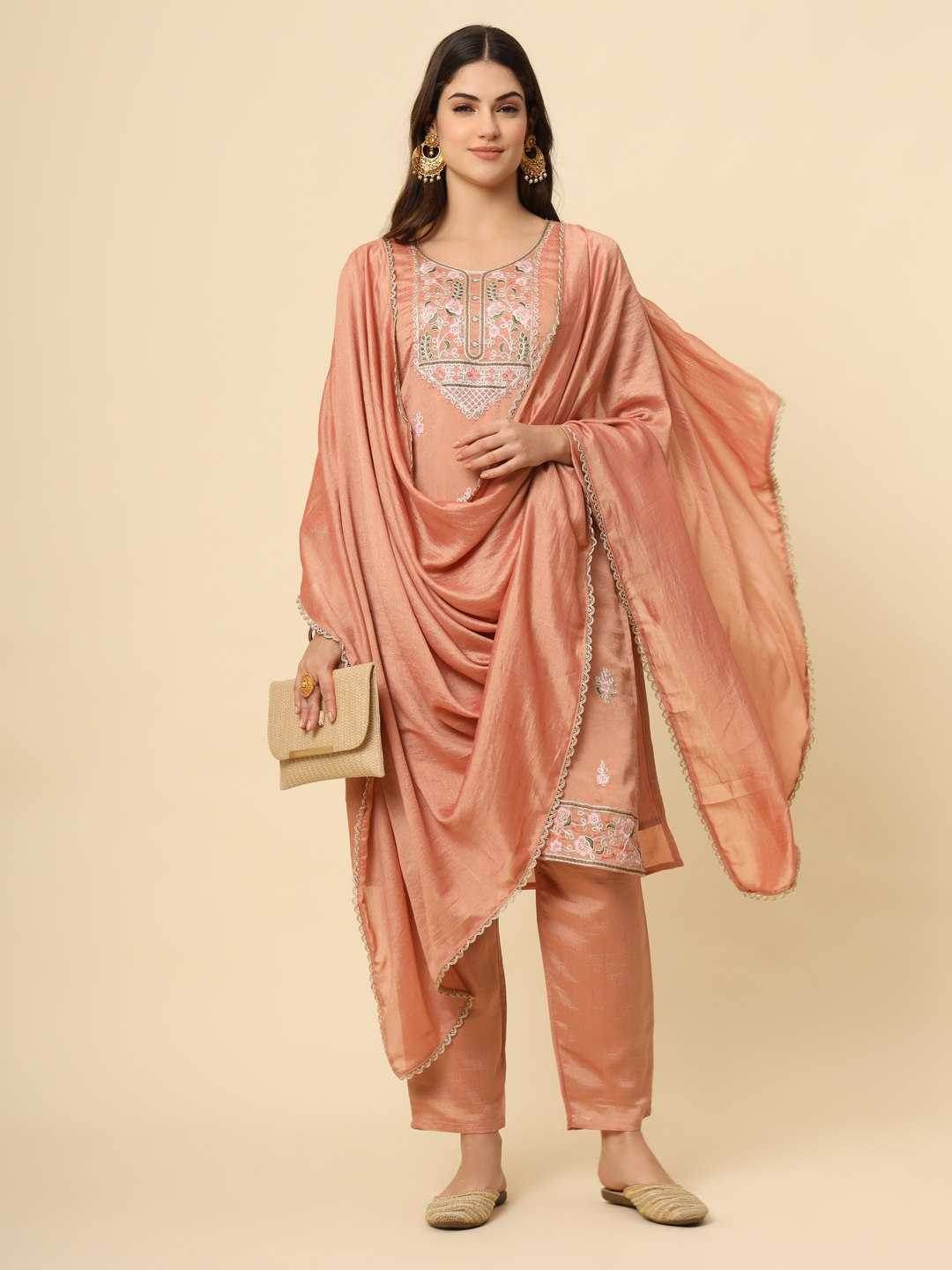 LADIES SILK EMBROIDERED LONG KURTI - MYLUXURY LANE ENTERPRISE